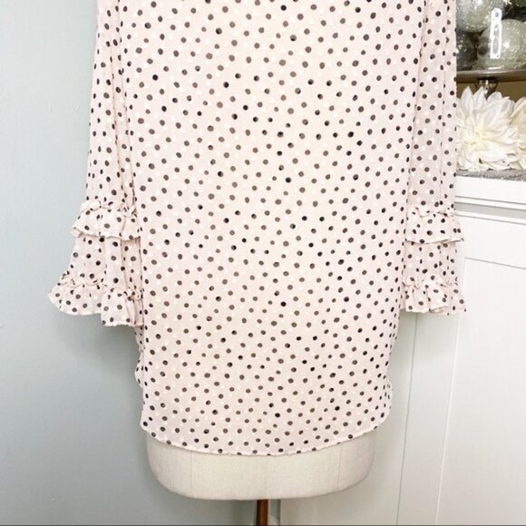 Max Studios Pink Polka Dot Ruffle Bell Sleeve Blouse Small - Picture 8 of 10